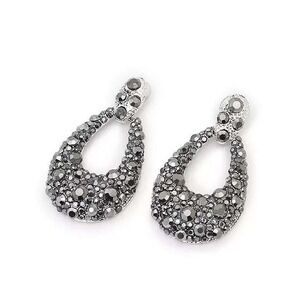 SOHI Embellished Cluster Teardrop Earrings‎ Womens Crystal Drop Silver Black OS